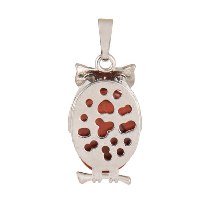 Natural Red Jasper Owl Crystal Pendant in metal