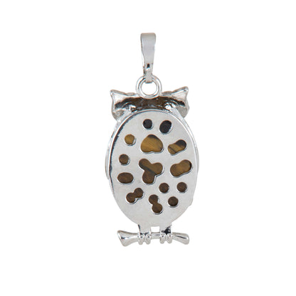 Natural Tigers Eye Owl Crystal Pendant in metal