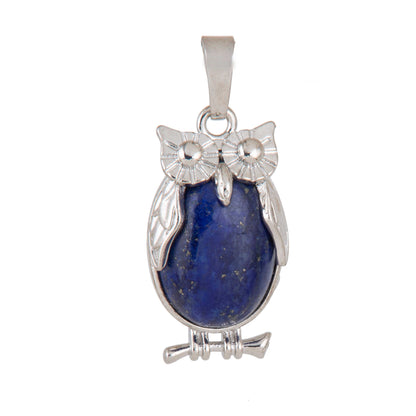 Natural Lapis Lazulli Owl Crystal Pendant in metal